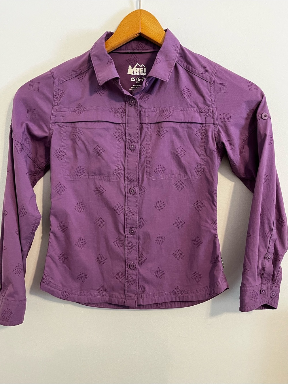 REI Co-op Girls XS 6-7 Purple Hiking Fishing Button Down Outdoor Shirt Nylon
